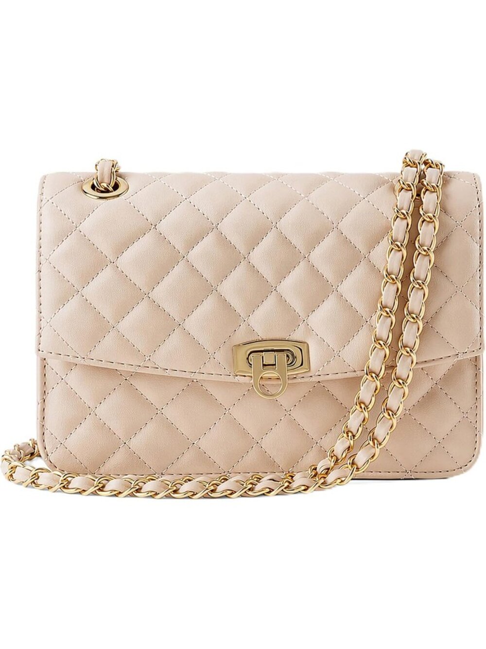 Women’s Apricot Quilted Clutch Purse Small Crossbody Bag Gold Chain Wallet